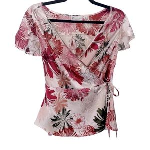 7th Avenue NY&Co Satin Wrap Top Floral Print